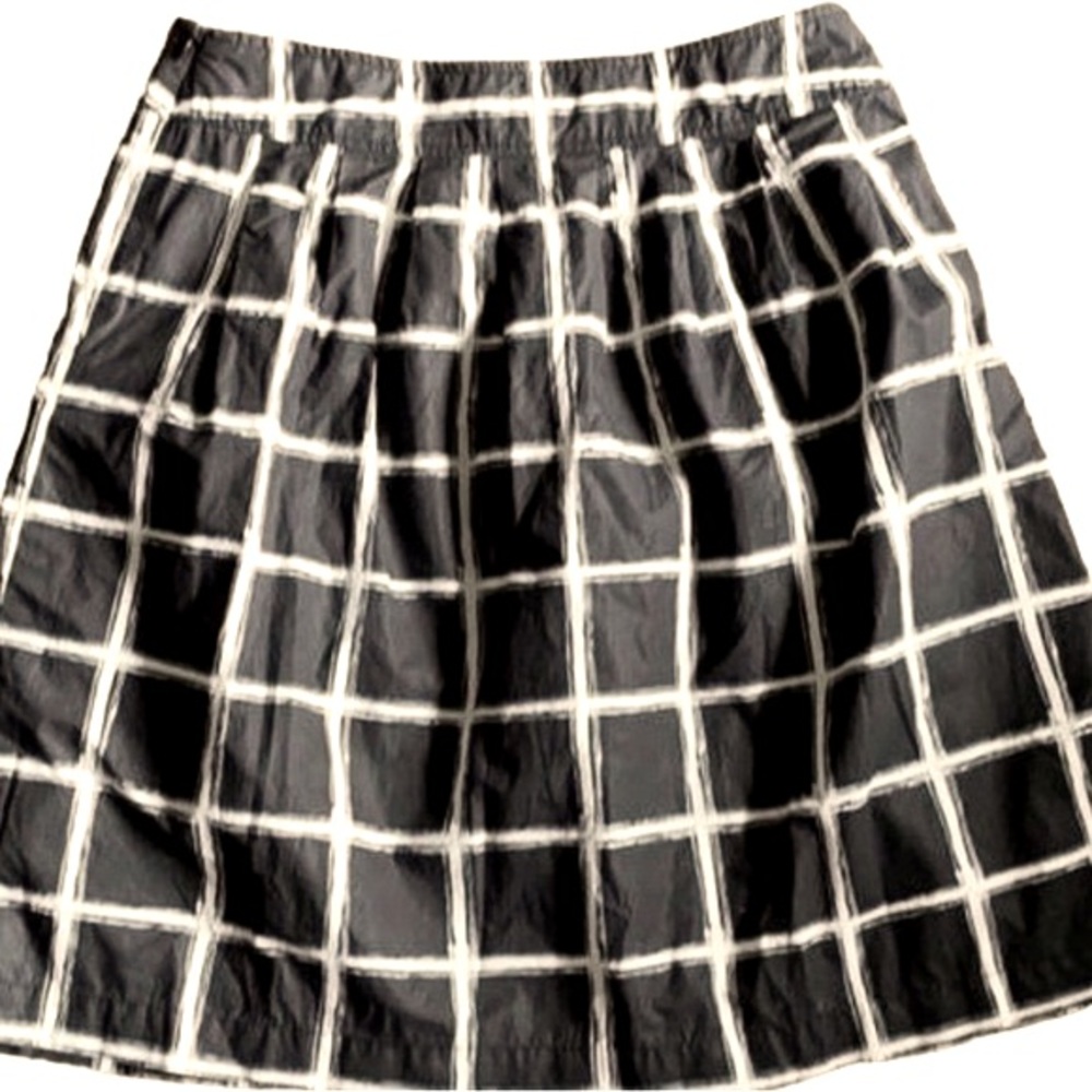 Michael Michael Kors Brushed Cotton Black w Off White Plaid Pleated Mini Skirt